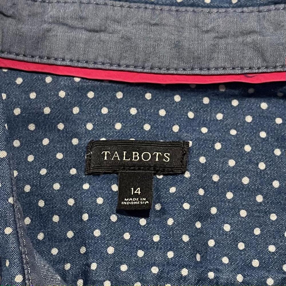 Talbots Womens Top Chambray Button Up Long Sleeve Polka Dot Blue Plus Size 14 DK - Picture 3 of 5